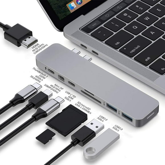 Adaptador USB C Hub HyperDrive Mac multipuerto para MacBook, gris