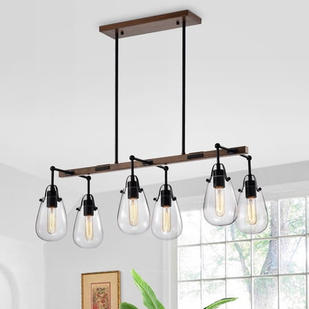 Warehouse of Tiffany Enija Imitation Wood Grain/Matte Black 6-light Chandelier