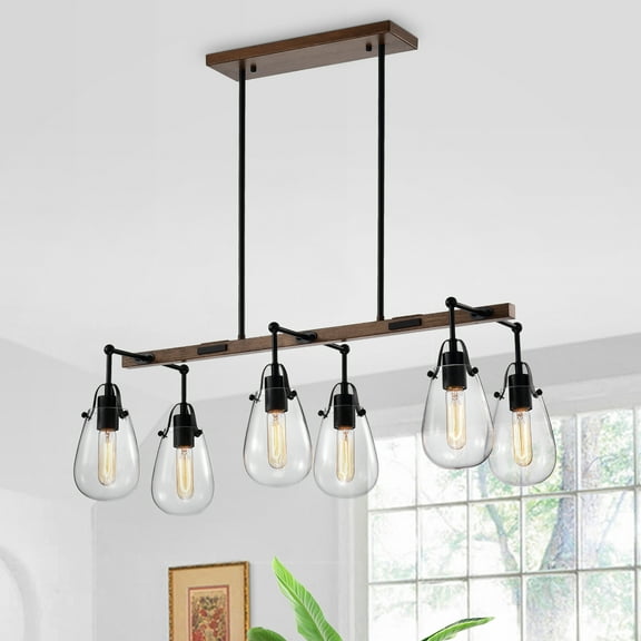 Warehouse of Tiffany Enija Imitation Wood Grain/Matte Black 6-light Chandelier