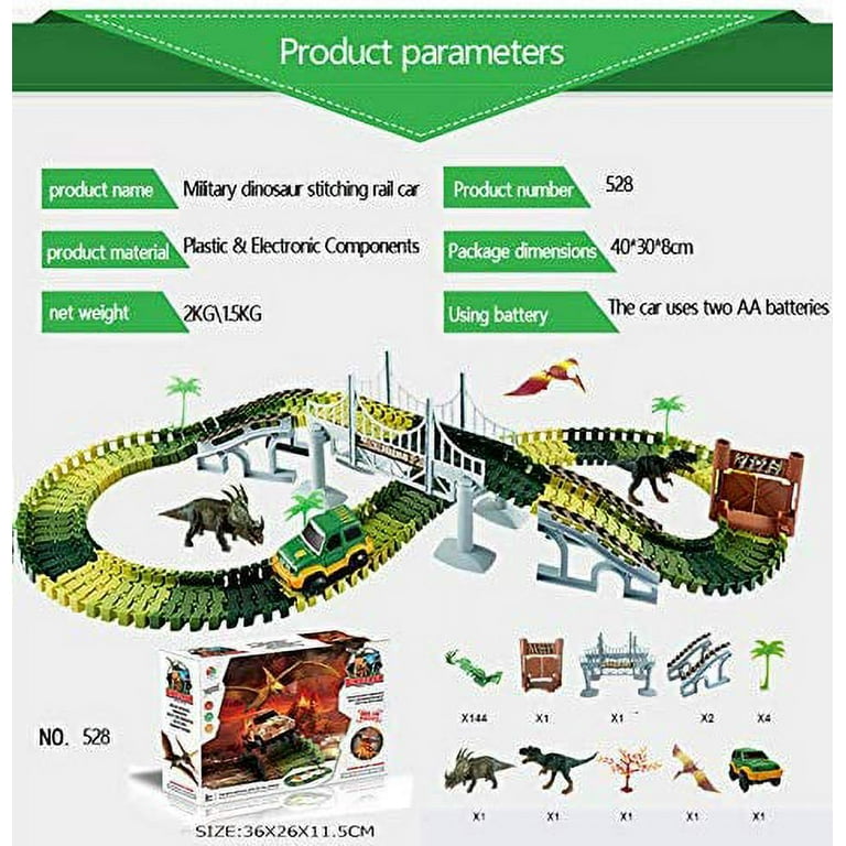 Dinosaur Adventure Road Creators Playset 144 PiecesDinosaur Track, Battery  Powered Car, and Dinosaurs Included - Perfect Construction Dinosaur Action  Playset 