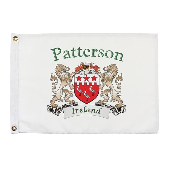 Patterson Irish Coat of Arms Small White Flag - 16"x10.5" inches