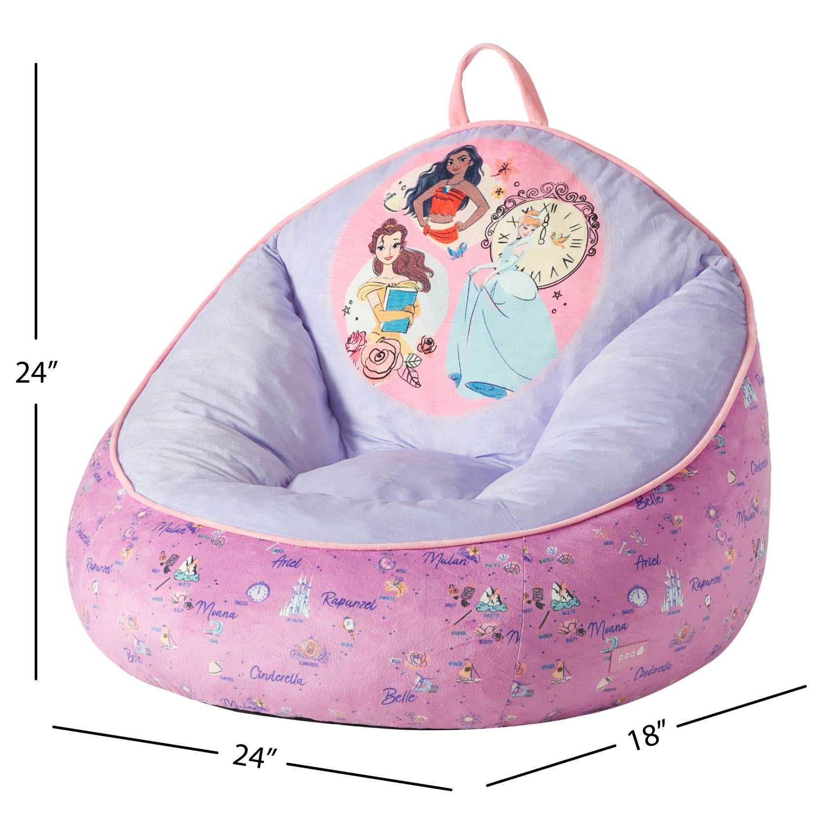 Disney Princess Kids' Compressed Foam Bean Bag Chair, Purple