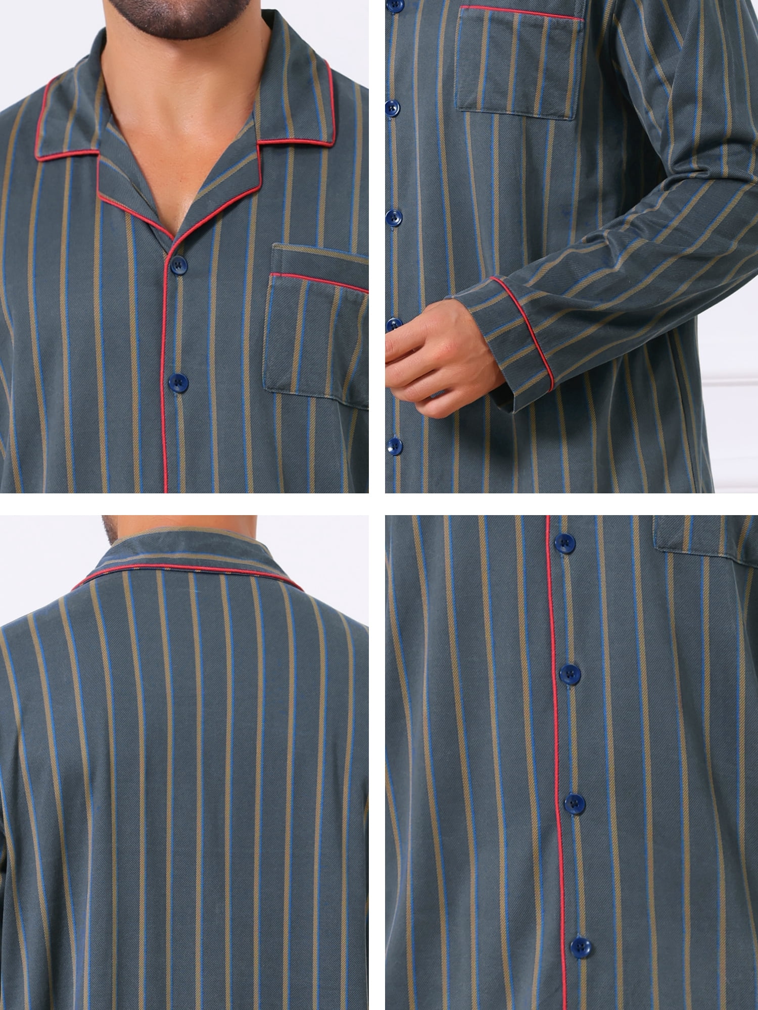 DARING DIVA Men's 2-Piece Long Sleeve Button Down Pocket Pajamas Set S Dark Blue