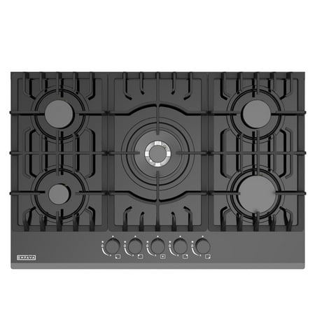 Empava 30 in. Gas Stove Cooktop 5 Italy Sabaf Sealed Burners NG/LPG Convertible in Black Tempered Glass   EMPA-30GC26