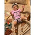 thumbnail image 5 of BemeyourBBs Baby Girl Summer Outfits Letter Boots Cow Print Crew Neck Short Sleeve Romper Shorts and Bow Headband 3 Pcs Set, 5 of 9