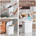 thumbnail image 3 of Cubo de Basura Inteligente, Cesto Basura Baño Sin Contacto Impermeable Recargable, 15L Silent Bote de Basura con Tapa, Basurero Inteligente para Cocina, Baño, Recámara, Oficina, Inodoro, etc., 3 of 6