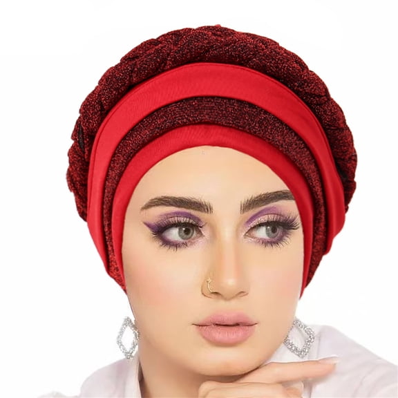 Milk Silk Hair Band Scarf Concealing Hair Wrap Double Color Hijab Cap, Red