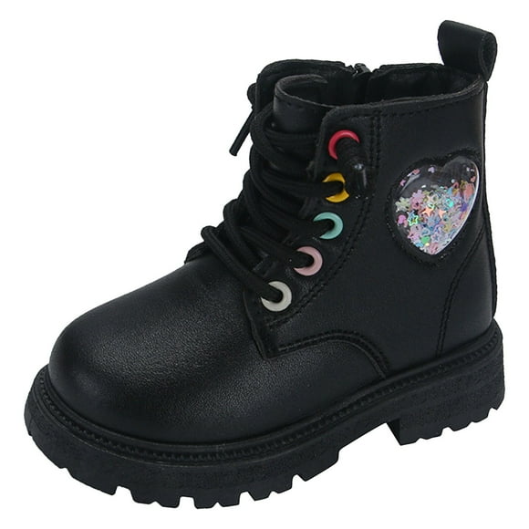 Splozh Toddler Girl Riding Boots Girls Little Girls Fashion Boots Autumn and Winter Children's Short Boots British Style Children's Leather Boots Velvet Girls' Cotton Boots Black,5-5.5 Years
