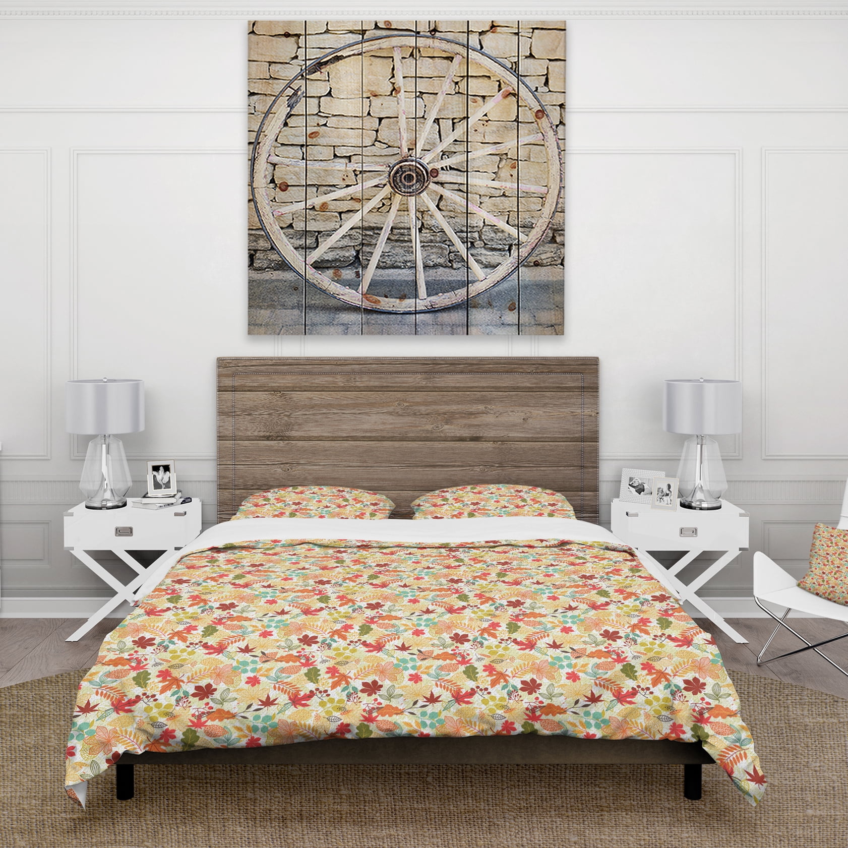 Designart 'Pattern with Stylized Autumn Leaves' Modern & Contemporary Duvet Cover Set