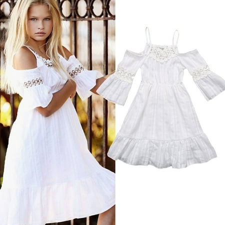 

Qtinghua Toddler Baby Girls Off Shoulder Short Sleeve Long Dresses Party Wedding Pageant Princess Tulle Tutu Dresses White 3-4 Years