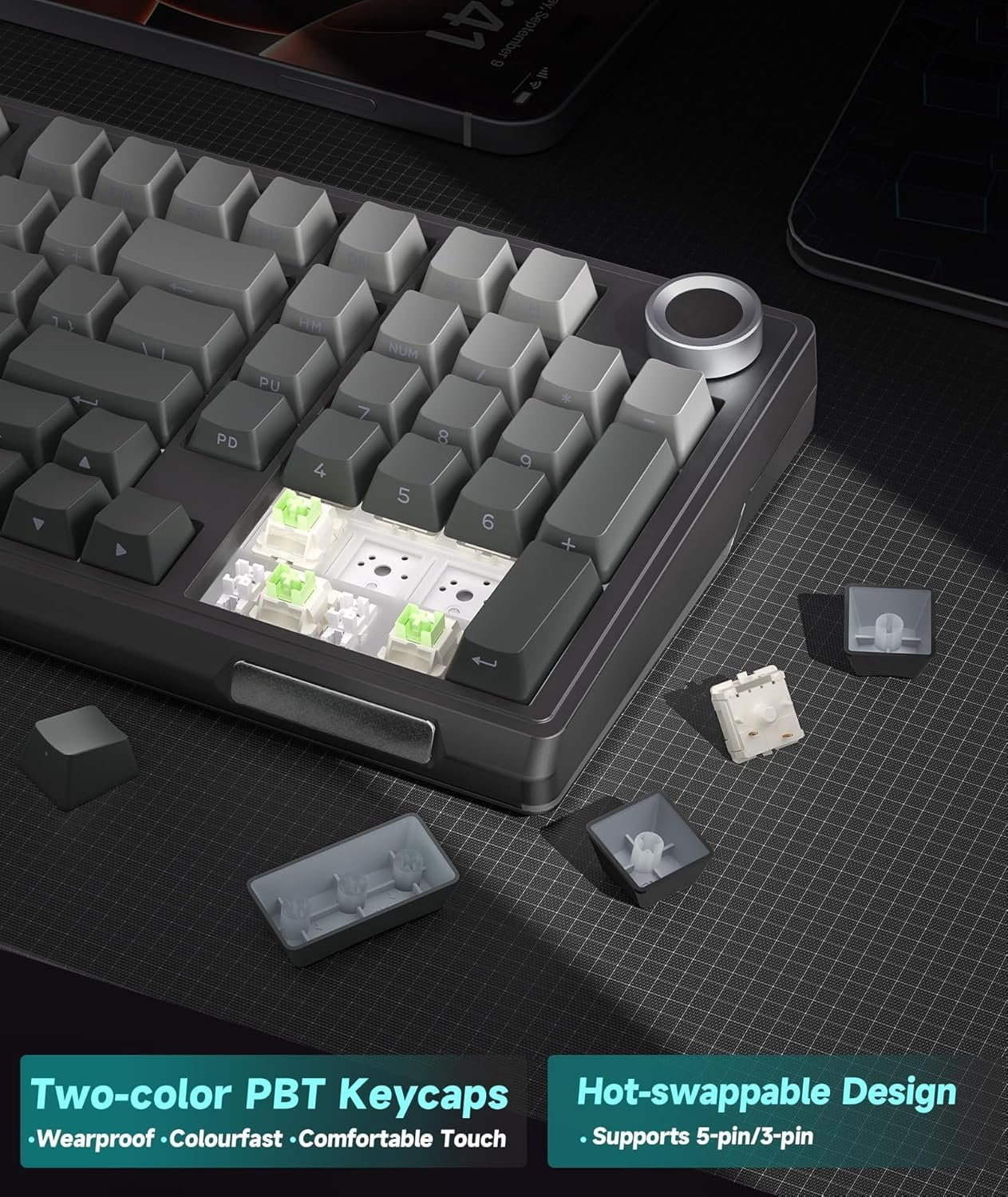 KI99 Pro 96% Mechanical Keyboard, RGB Gaming Keyboard, Hot-Swappable Pre-Lubed Switches, Gasket Structure Creamy Keyboards (Gradient-Black, Non-Silent Version)