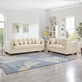 thumbnail image 2 of Modern Design Living Room Sofa 2+3 Seater Square armrests with Silver Nails Decoration Upholstered Velvet Couch Apricot, 2 of 8