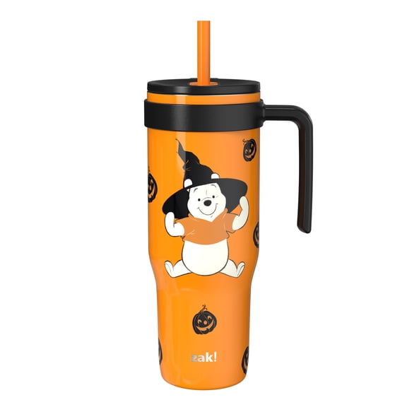 Zak Designs 30oz SS Straw Tumbler with a Handle, Orange Pooh