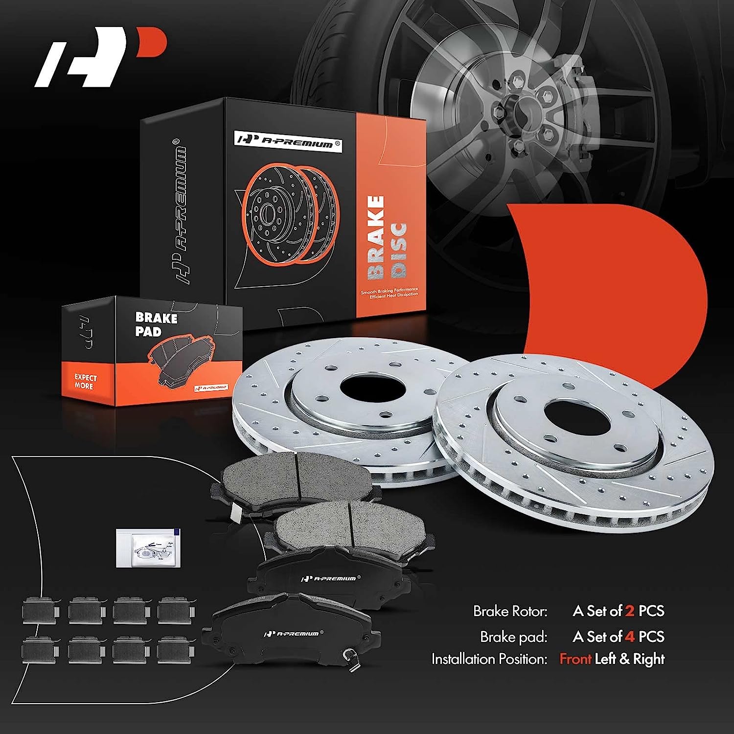 Front Drilled & Slotted Brake Rotors With Ceramic Pads For Dodge Ram Dakota V6 3.7L & V8 4.7L