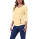 thumbnail image 4 of BLUSA RUCHADA PARA MUJERES CHIC CON BOTONES DECORATIVOS, ESCOTE EN V, MANGA 3/4, TOP DE PUNTO SÓLIDO XS, COLOR ALBARICOQUE, 4 of 6
