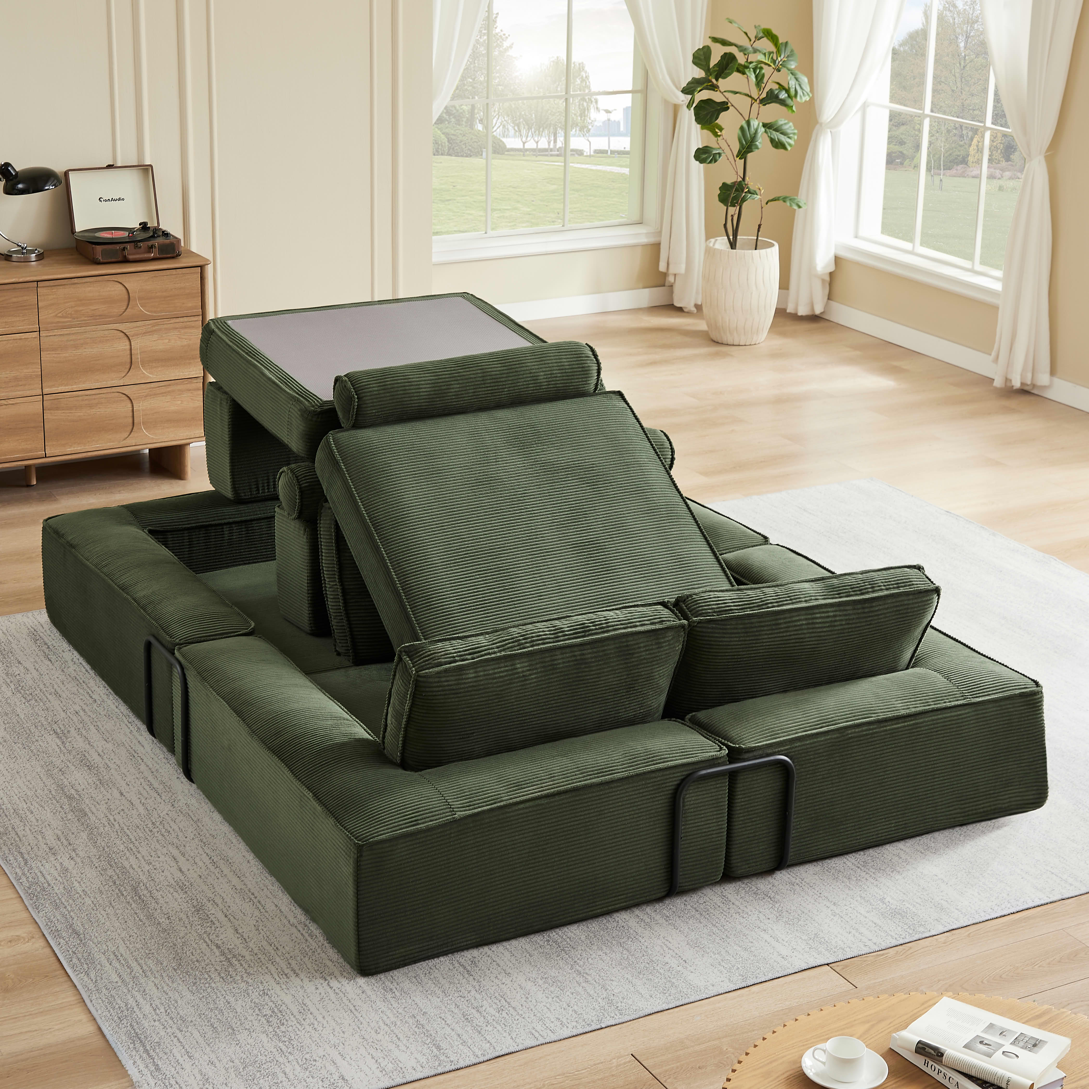 MAYEERTY Large Modern Corduroy Modular Sofa Set with Sturdy Metal Frame, Versatile for Living Room & Parent-Child Activities