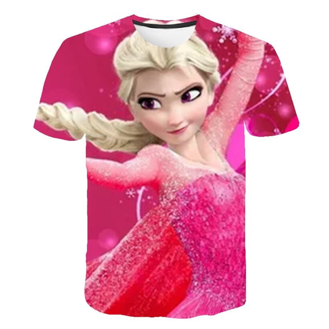 Camisetas de Frozen 2 para niños, novedad de verano, camisetas con estampado Kawaii de la serie Disney 1-14Y, camisetas de moda Harajuku Elsa Anna Princess 6M Gao Jinjia LED