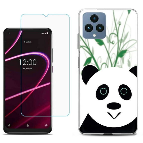 Slim-Fit Gel TPU Fashion Phone Case for T-Mobile Revvl 6 5G, with Tempered Glass Screen Protector, by OneToughShield ® - Panda