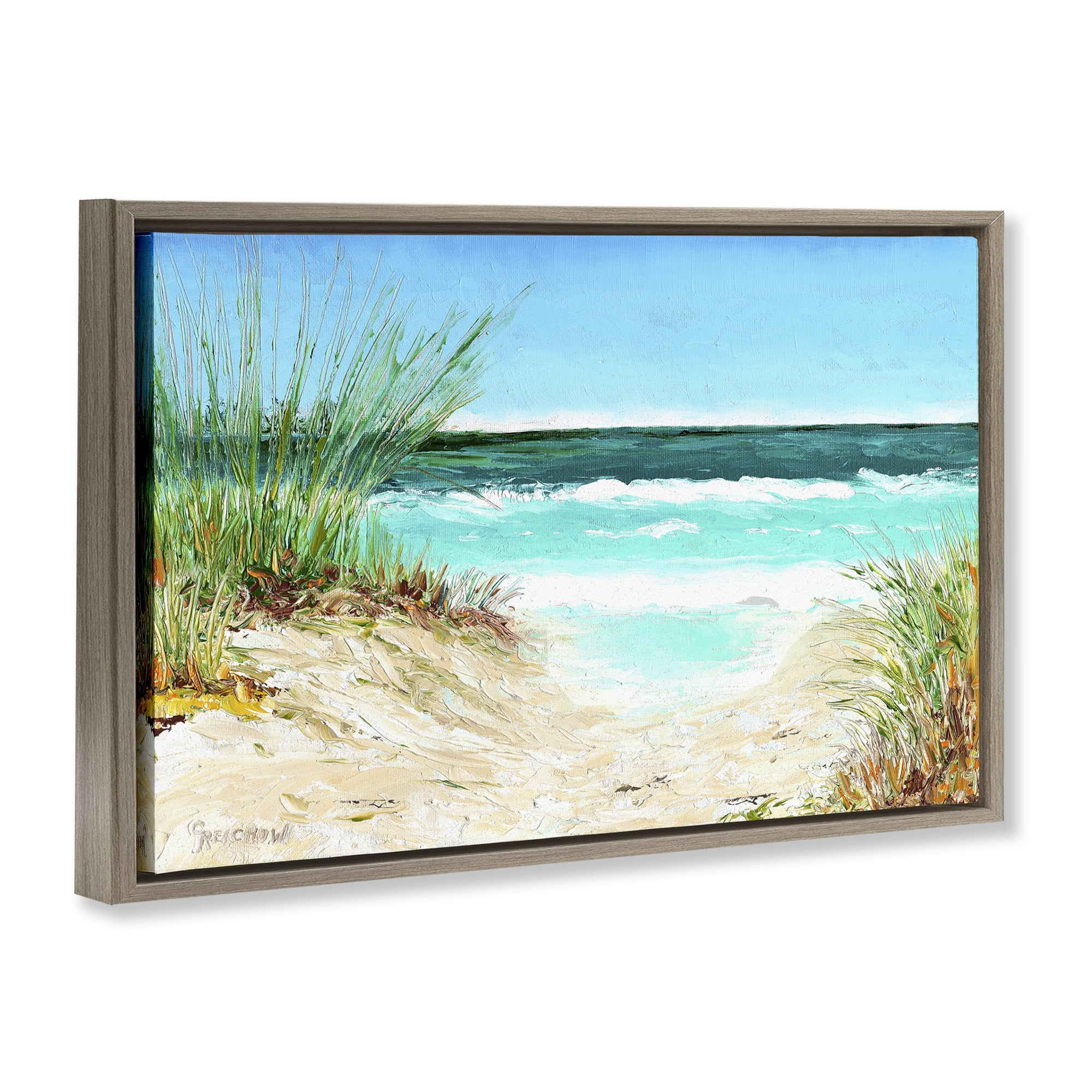 Stupell Industries Tropical Beach View Landscape & Nature Painting Brown Floater Framed Canvas Art Print Wall Art, 31 x 21