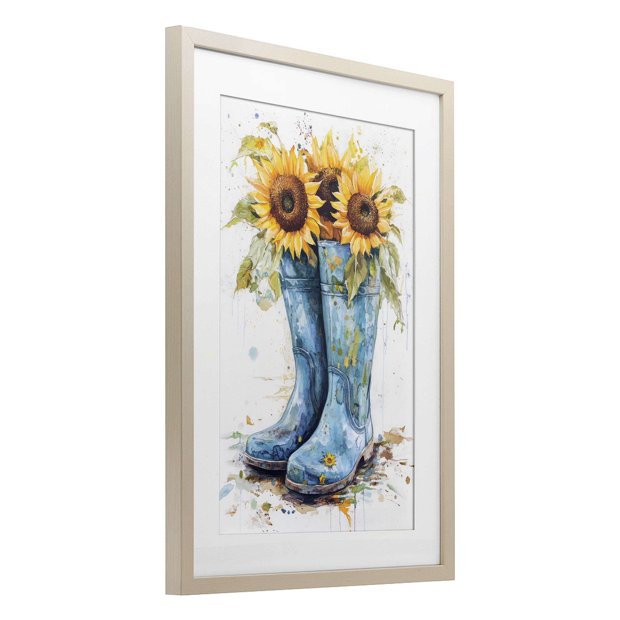 Stupell Industries Blue Rain Boots & Sunflowers Birch Framed Print Under Glass, design by Tina LeCour