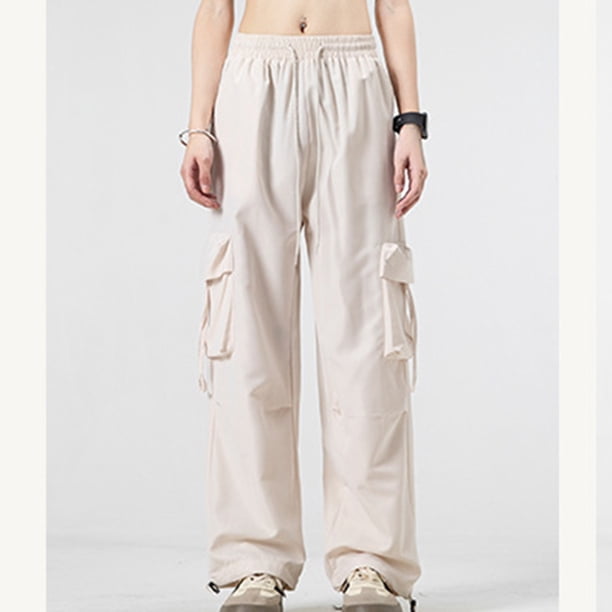 Pincandy Women's Multi-Pocket Drawstring Casual Pants, Breathable Solid Color, High Waist Elastic Waistband, Outdoor & Daily Wear