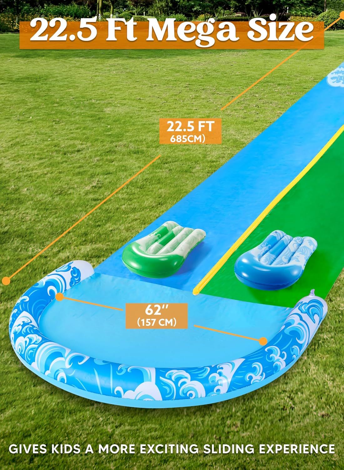 22.5FT Double Lawn Water Slide with 2 Inflatable Boards Heavy Duty Backyard Summer Water Toy for Kids Adults