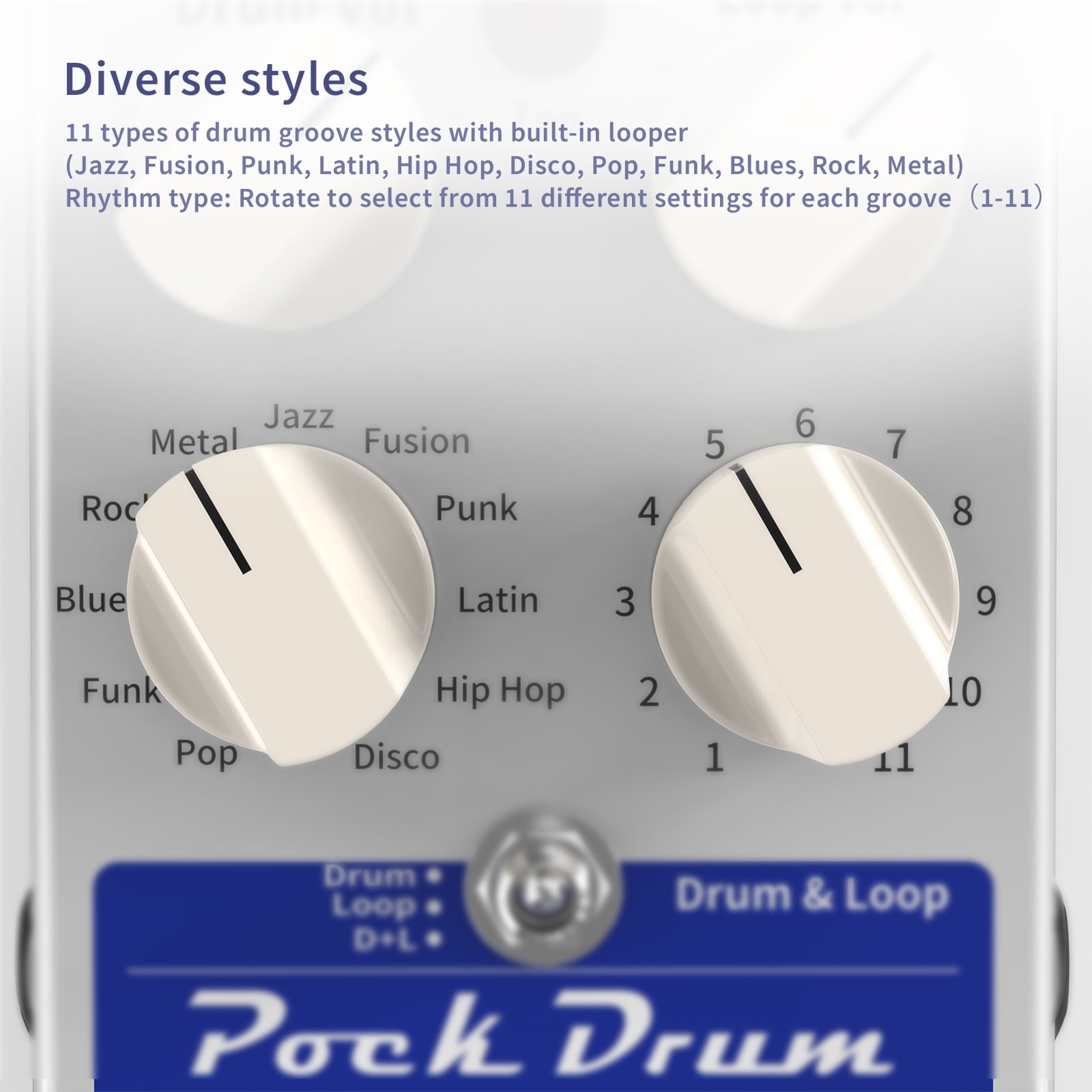 ammoon PockDrum Drum & Loop Guitar Effect Pedal 3 Modes 11 Drum Styles 11 Rhythm Types Built-in Looper Max. 20min Recording Unlimited Dub Tracks Tap Tempo