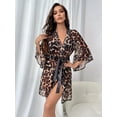 thumbnail image 2 of Leopard Kimono Belt Bath Robe Bridesmaid Wedding Party Long Sleeve Lingerie Sexy Nightwear Nesh Women's Sleepwear (MULTI,M), 2 of 7
