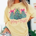 thumbnail image 3 of Merry & Bright Christmas Tree Graphic Print T-Shirt | Pink Holiday Bow Design | Comfort Colors Blossom Tee, 3 of 7