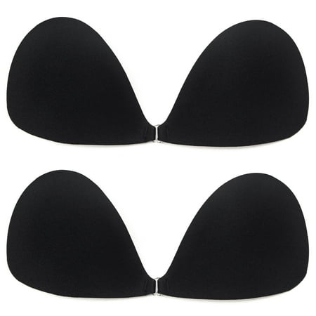 SAYFUT 2 Peice Strapless Bra Push up Reusable Silicone Women Self Adhesive Sticky Backless Dresses and Wedding Party Bra  Multiple Styles and Sizes  Beige/ Black