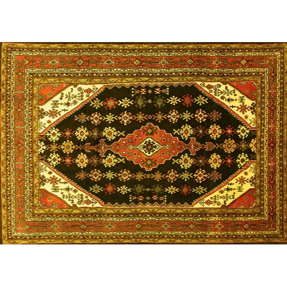 Ahgly Company Indoor Rectangle Medallion Yellow Traditional Area Rugs, 8' x 10'
