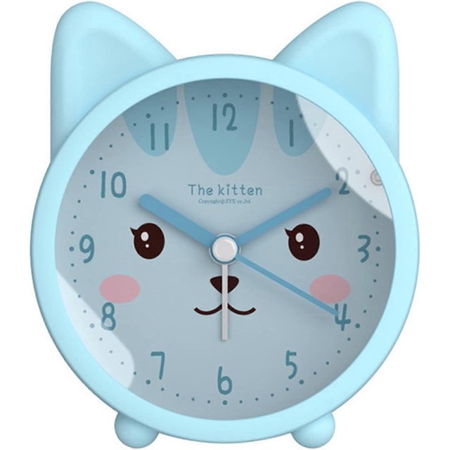 KAIYANG Reloj despertador para niños con bonito diseño de gato, silencioso, de cuarzo, para escritorio, mesita de noche, para niños, COLOR 4