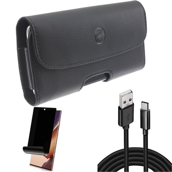 Case Belt Clip & 10ft USB Cable & Privacy Screen Protector for Samsung Galaxy Note 20 Ultra (6.9") - Combo with Leather Holster & Type-C Charger Cord & TPU Film Anti-Peep