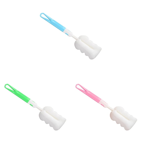3PCS Bottle Brush,Bottle Washer Set Long Sponge Bottle Cleaning Brushes Baby Bottle Cleaner Brush, Nipple Brush, Blue, Green, Pink