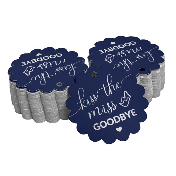 Inkdotpot Pack Of 100 Real Silver Foil Paper Tags Kiss The Miss Goodbye Bridal Shower Favor Hang Tags