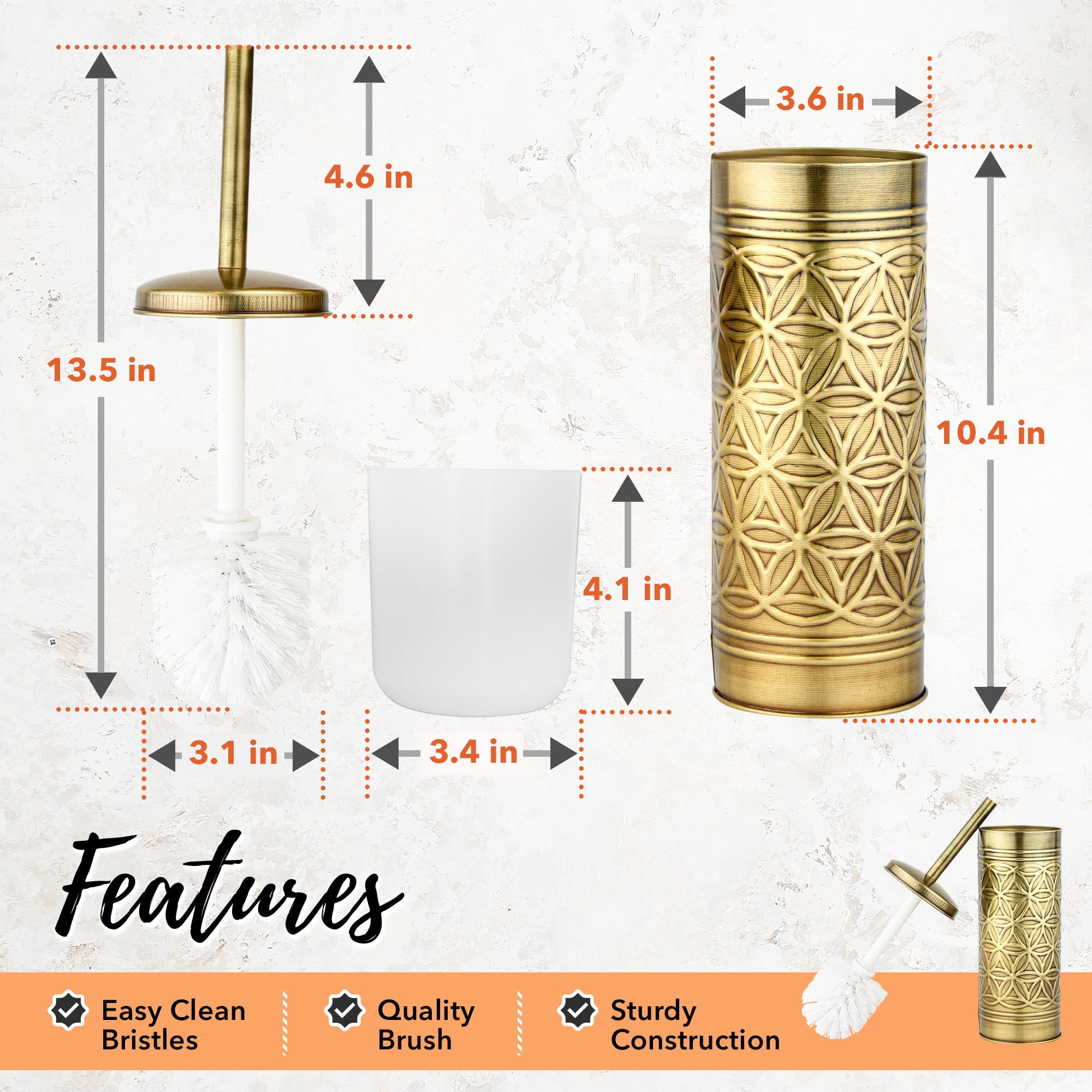 Autumn Alley Brass Toilet Brush and Holder Bathroom Accessories, Bathroom Toilet Brush for Modern Bathroom Decor, Standing Farmhouse Toilet Bowl Brush wiush with Holder, Bathroom Decor Sets