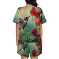 thumbnail image 6 of Fuzoiu Hummingbird Floral Paradise Print Women's Short-Sleeved Pajama Set,Lounge Sleepwear Set,Womens Pajama Sets 2 Piece,Button-Up Top and Shorts with Pockets-Large, 6 of 7