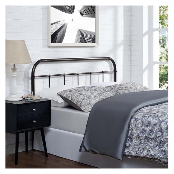 Serena Rustic Farmhouse Style Steel Metal Queen Headboard Size in Brown,