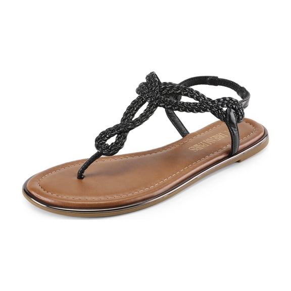DREAM PAIRS Women's Flat Sandals Dressy Summer Stappy Comfortable Ankle Elastic T-Strap Beach Thong Sandals