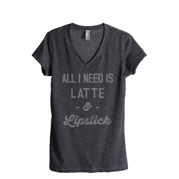 Thread Tank Lipstick and Latte Women's Relaxed V-Neck T-Shirt Tee Charcoal X-Large