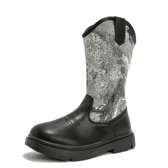 kkdom Kids Cowgirl Boots Girls Cowboy Western Lightweight Mid Calf Riding Fashion Boots Black Size 11.5 Little Kid