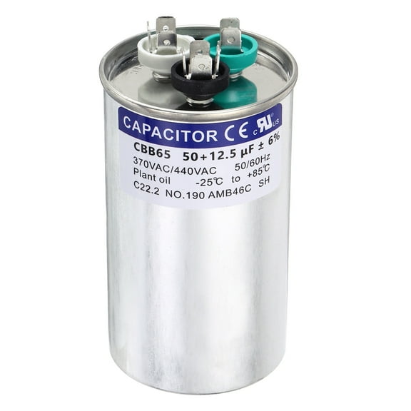 Uxcell 50 12.5MFD CBB65 Run Start Capacitor 50 12.5uF, 370/440V Round AC Capacitor for AC Motor Run, HVAC, Air Conditioner, Condenser Motors