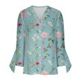 thumbnail image 3 of qILAKOG Womens Summer Tops 2024 Dressy Casual 3/4 Sleeve Blouses Floral Work Button Down Shirts Blouses for Women Dressy Casual Trendy Tshirts Spring Clothes Tunic Tops, Blue&XL, 3 of 5