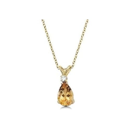 Seven Seas Jewelers Pear Citrine and Diamond Solitaire Pendant Necklace 14k Yellow Gold by Brand New