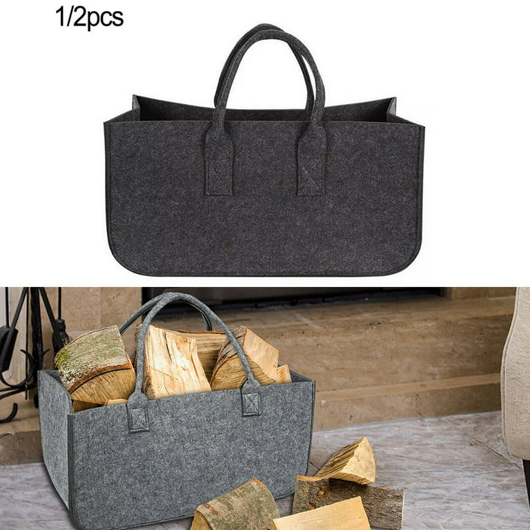 45 X 32 X 40 Cm 57 L Firewood Box Felt Basket with Wooden Handles Large  Capacity Foldable Wood Basket for Fireplace & Wood Stove
