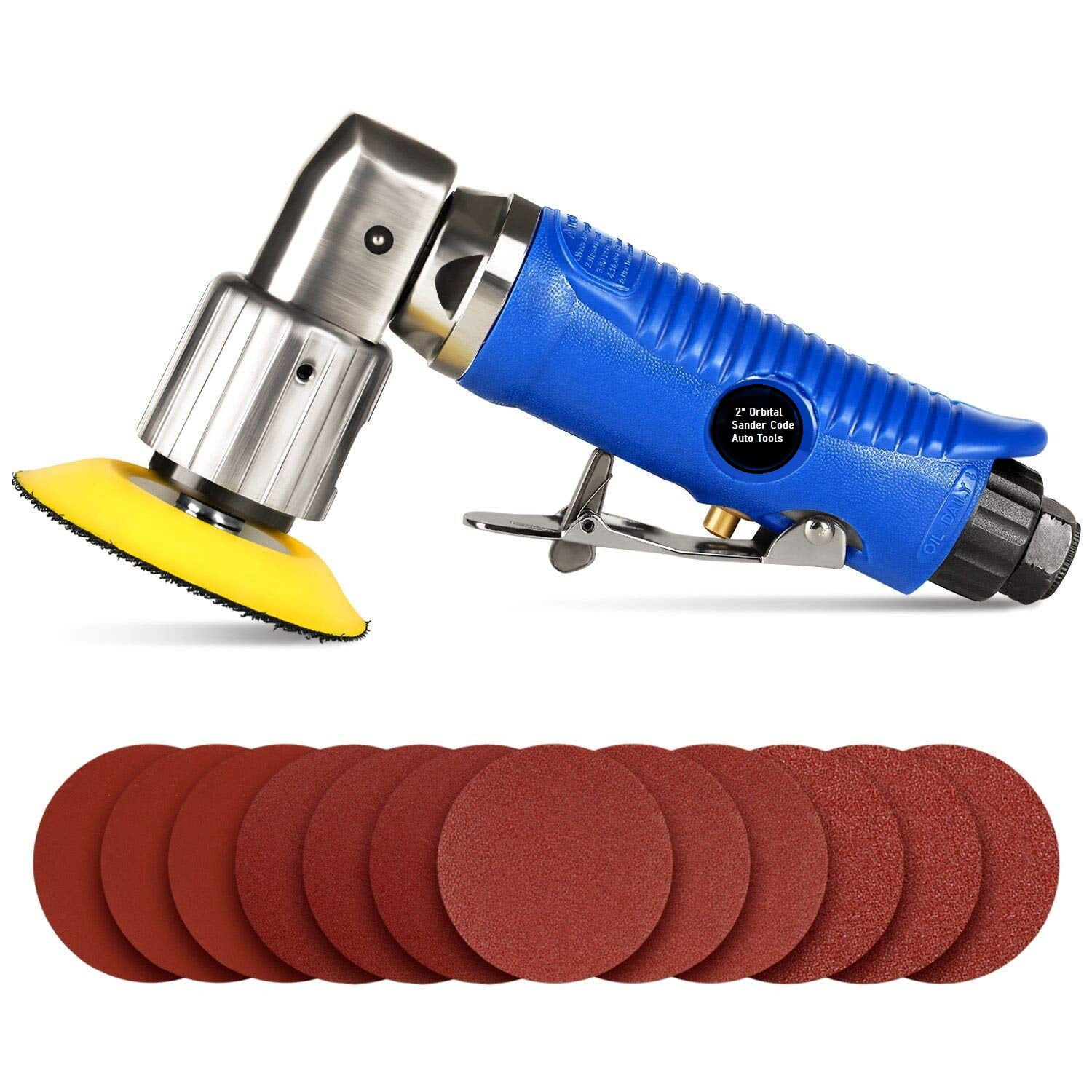 2" Mini Orbital 90 Degree ANGLE AIR SANDER TOOL Hook and Loop with Discs and Pad 