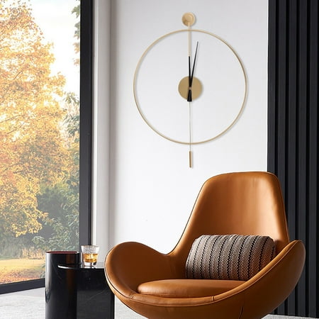 Modern Silent Wall Clock with Gold Metal Design, Large Round Dial, and Pendulum - Quiet Quartz Movement, Easy to Install, Ideal for Home and Office Decor