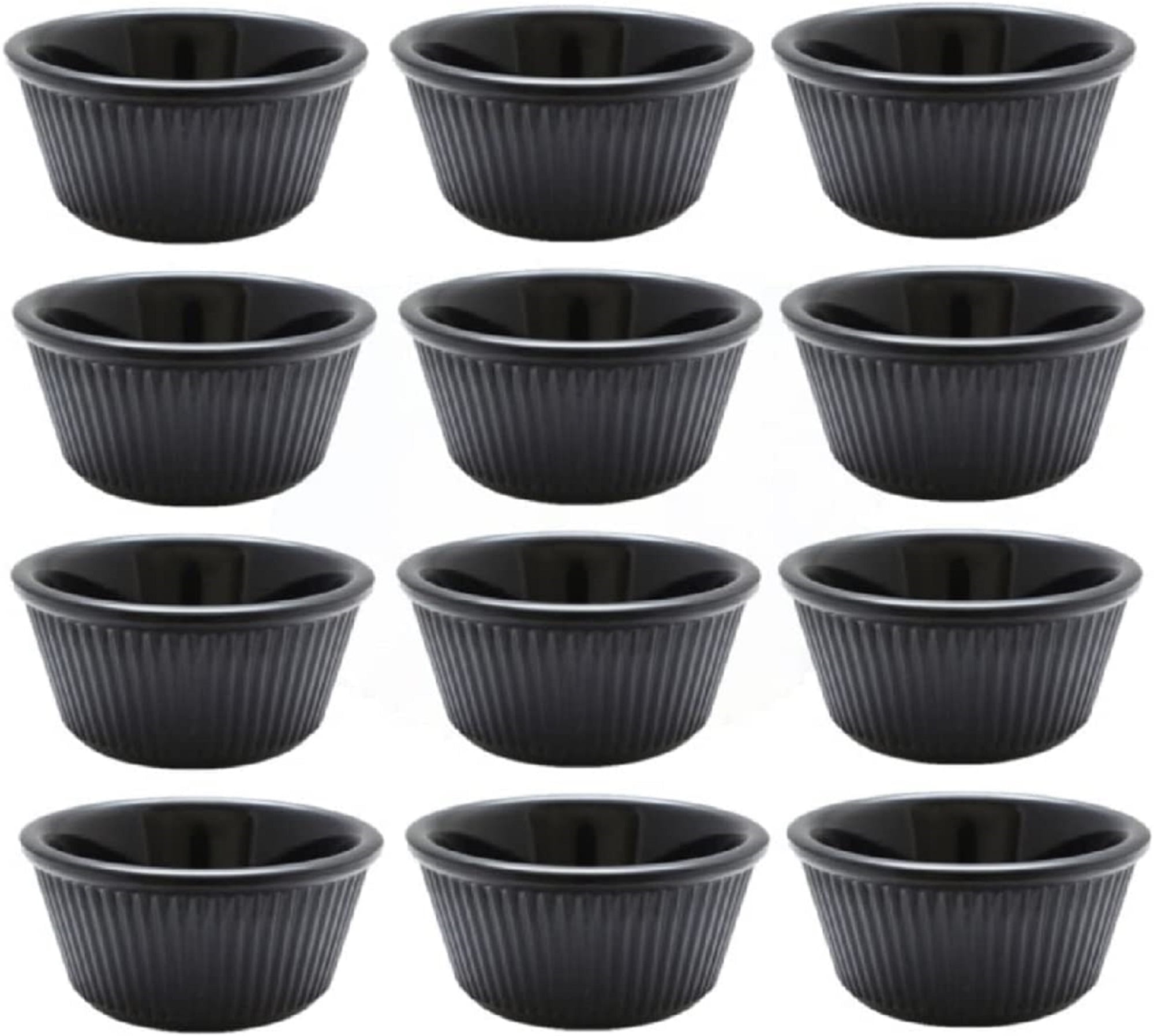 Truecraftware Set of 12 Fluted Ramekin 3 oz. Black Color Melamine Individual Condiments