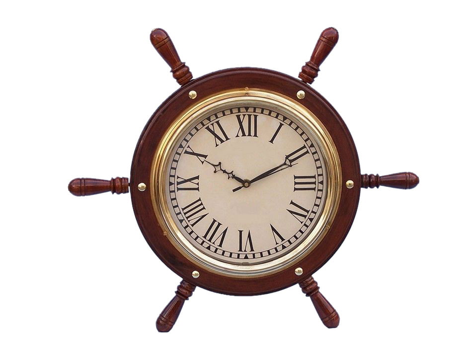 ROPE SHIP'S WHEEL WALL CLOCK RUSTIC VINTAGE STYLE NAUTICAL THEME 
