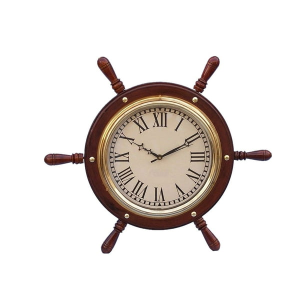 Solid Brass Ship Wheel Clock 15" Ships Wheel Nautical Clock Beach